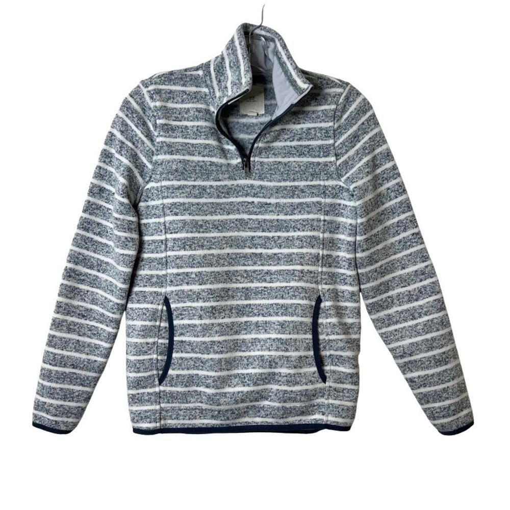 Thread & Supply Long Sleeve 1/4 Zip Striped Pullover Sweatshirt Blue Cream XS